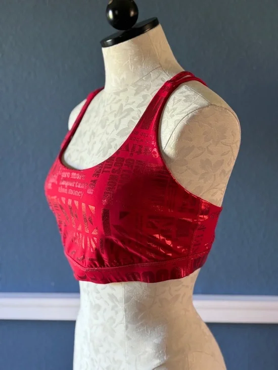 Lululemon Red Foil Sports Bralette with Various Text Size 12 - Picture 2 of 7